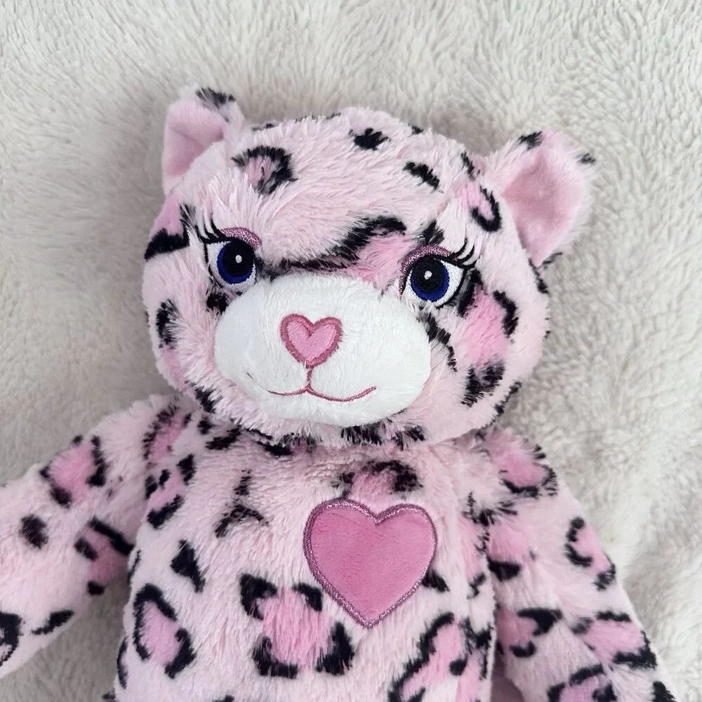 Build a Bear Sassy Cat Pink Leopard Pattern Heart Nose Stuffed Animal